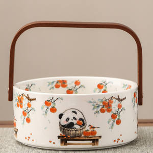 Corbeille à fruits en céramique chinoise à motif végétal, style décontracté, luxe léger, créative, avec poignée, grande assiette à fruits, haute valeur esthétique - Product Image 3