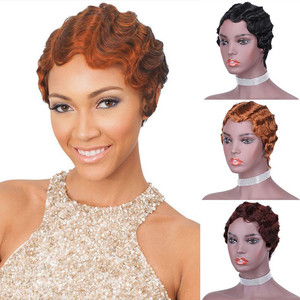 Peluca de <span class=keywords><strong>cabello</strong></span> humano <span class=keywords><strong>rizado</strong></span> corto de 6 pulgadas, corte Pixie, onda de dedo, cubierta de <span class=keywords><strong>cabello</strong></span> <span class=keywords><strong>rizado</strong></span> femenino, pelucas rizadas de dedo Afro cortas coloridas para mujer - Product Image 1