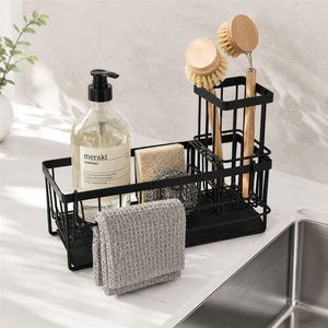 Étagère de rangement de cuisine moderne et écologique en fer, porte-éponge et porte-serviettes avec drainage, multifonctionnelle, murale ou à poser sur comptoir - Product Image 4