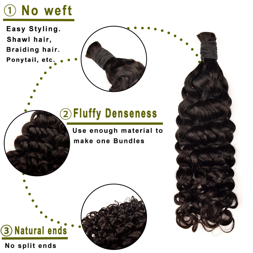 Vast Hair KAMA 100% Human Hair Extensions Curly Boho Braids Bulk Human Hair Bundles for Black Women thumbnail 1