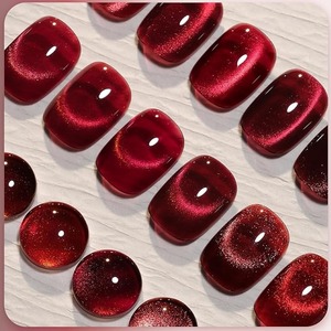 Jelly Red Glitter Cat Eye <b>Gel</b> <b>Nail</b> Polish <b>Set</b> with Magnet 6 Types of Holographic Cat Eye, Salon - Product Image 2