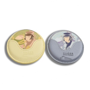Souvenir Cosmetic Mirror Custom Logo PU Pouch Round <b>Small</b> Hard Enamel Makeup Mirror - Product Image 6