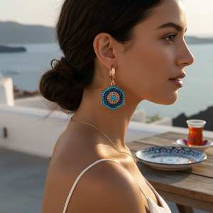 Pendientes colgantes de ojo turco con diseño hexagonal, amuleto de la suerte, piedra turquesa, venta al por mayor turca, joyería de plata de ley 925 - Product Image 3