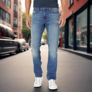 กางเกงยีนส์ขาตรงสำหรับผู้ชายกางเกงยีนส์ขาตรง5กระเป๋าผ้าสแปนเด็กซ์ผ้าฝ้ายธรรมดาซักได้ - Product Image 1