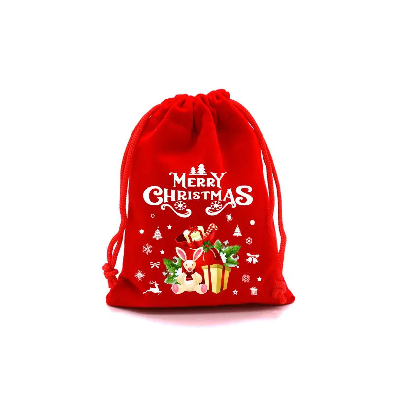 Customized Jewelry Packing Reusable Red Velvet Christmas Candy Gift Drawstring packaging pouch bag