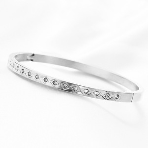 Stainless Steel Open <b>Bangle</b> 4Mm Oval Diamond <b>Set</b> Geometric Design Unisex Jewelry Gift Fashion Bracelet - Product Image 3