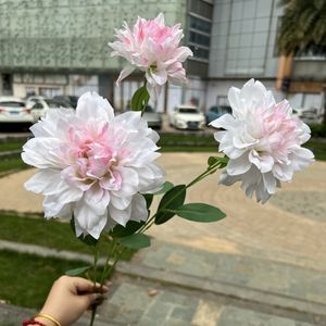 Flor de Dalia de seda al por mayor, 3 cabezas, púrpura, blanco, para Arreglo Floral DIY, tallo de Dalia Artificial de 90cm para decoración de eventos en <span class=keywords><strong>casa</strong></span> - Product Image 4