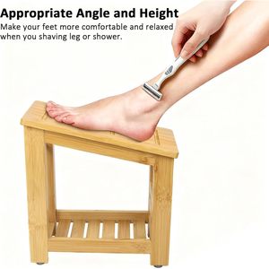Mu Shunge Bamboo <b>Shower</b> Stool 50x35x40 Cm Double Layer Storage <b>Rack</b> For Bathroom Toiletries And Footrest - Product Image 3