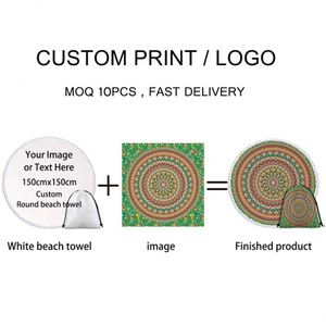 Serviette de plage ronde en microfibre à séchage rapide, style mandala moderne, imprimée sur mesure, vente en gros OEM, été - Product Image 2