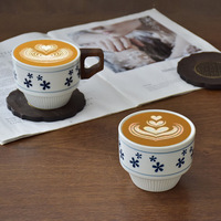 Set Cangkir Kopi dan Piring Teh Porselen Biru Putih Lukis Tangan untuk Penggunaan di Rumah dan Hotel