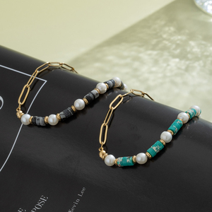 Bingxin New Fashion Colorful Beads Stone Splicing Paper Clip Chain Rope Fresh Pearl Beaded Bracelet <strong>Jewellery</strong> for Women Girls - Product Image 2