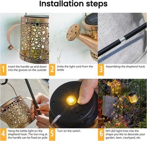 Luces LED Solares Decorativas con Forma de Regadera, Metálicas Vintage para Exteriores, con Enchufe para Tierra, Resistentes al Agua IP65, Decoración para Jardín y Patio - Product Image 4