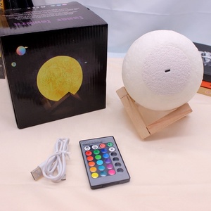Modern 16-Color <b>Remote</b> Touch <b>Control</b> USB Rechargeable Moon <b>Lamp</b> Lights Dimmable Bedroom Indoor Use Wood Base Plug-In Battery - Product Image 5