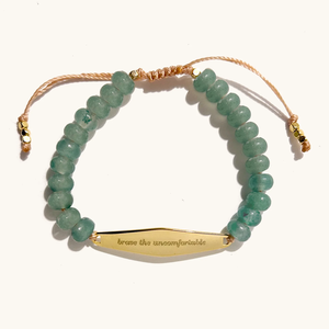 Bracelet en acier inoxydable plaqué or 18 carats PVD Jietao avec barre gravée et perles de jade aventurine naturel, bijou spirituel avec citation <span class=keywords><strong>positive</strong></span> - Product Image 1