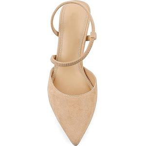 Logo personnalisé Slingback femmes de luxe <span class=keywords><strong>pas</strong></span> <span class=keywords><strong>cher</strong></span> talons hauts chaussures habillées Beige daim bas chaton talon bout fermé talons pour les femmes - Product Image 2