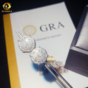 मोटे बड़े आकार के मोइससानाइट स्टड ईयररिंगस 14mm घनत्व राउंड सिल्वर वेडिंग गहने हिप हॉप गहने - Product Image 5