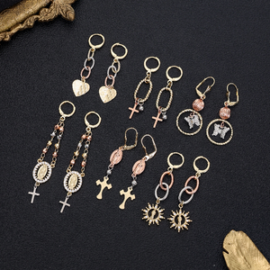 241196 bijoux de mode remplissage en or 14k trois couleurs longues boucles d'oreilles femmes religieuses boucles d'oreilles créoles - Product Image 1