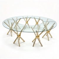 Table à manger ronde en verre en acier inoxydable doré avec pieds croisés, mobilier d'hôtel moderne