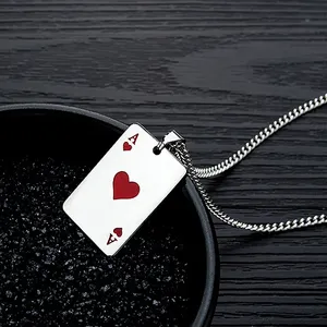 Lucky Ace of Spades Stainless Steel Mens Necklace Silver Color Poker Pendant Necklaces for Women Casino Fortune Playing Cards