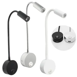 3W Hotel Wall Light With USB Port Gooseneck Headboard Bedside Reading Lamp Flexible Wall Mounted Lamp