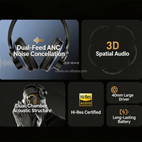 Casque sans fil OneOdio A10 BT5.0 ANC supra-auriculaire pour usage quotidien/musique/studio/jeux, suppression active du bruit, casque stéréo haute fidélité