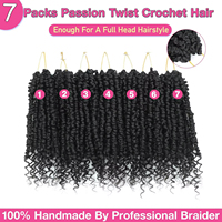 7 Paket Rambut Sintetis Yaki Spring Twist Curly Ends Crochet Wig Single Weft Pre Looped Pre-Twisted Bohemian Short Passion Twist Tahan Panas Rendah