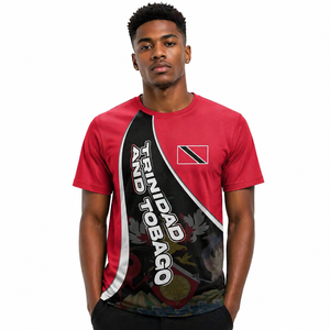 Camiseta Roja de <span class=keywords><strong>Trinidad</strong></span> y Tobago con Estampado de la Insignia Nacional y Bandera Diagonal, Diseño Impreso Bajo Demanda, Bandera de <span class=keywords><strong>Trinidad</strong></span> 1962 - Product Image 1