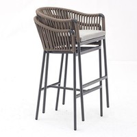Chaise haute de patio extérieure de style nordique, en aluminium imperméable avec corde tressée, chaise de restaurant, chaise de bar pour meubles de jardin