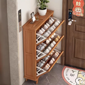 Sleek White Wooden Design Space-Saving Flip-Style <strong>Narrow</strong> <strong>Shoe</strong> <strong>Cabinet</strong> Perfect for Corridors - Product Image 5