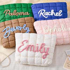 Custom Name Embroidered Puffy Cloud <b>Makeup</b> <b>Bag</b> Inflatable <b>Quilted</b> Travel Cosmetic Pouch Bridesmaid Gift - Product Image 4
