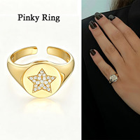 Bague de pinky FUAMAY en argent 925 réglable de haute qualité avec étoile, pour femme, délicate, empilable, minimaliste, à bande ouverte, bijoux fins