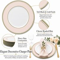 Assiettes rondes de présentation 13 pouces, couleur champagne blush, avec bordure perlée dorée, en plastique, pour dîner, mariage, fête, banquets
