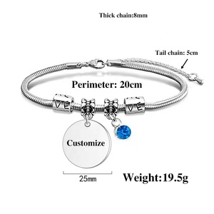 ステンレス製 スネークチェーン ブレスレット ハートペンダント付き DIY レーザー刻印対応 販促ギフト用 無地ブレスレット 卸売 - Product Image 2