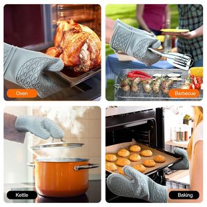 BPA Free Food Grade <b>Silicone</b> Oven Mitts Non-Slip Textured Pattern Heat Resistant Kitchen Baking <b>Gloves</b> - Product Image 6