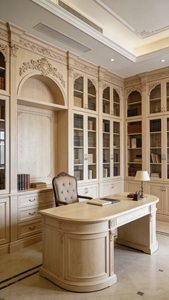 Full Wall French <strong>Cream</strong> Style Bookshelf <strong>bookcase</strong> carved Solid Wood Open Storage Cabinet for Study Room custom <strong>bookcase</strong> - Product Image 4