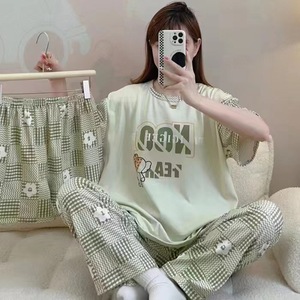 Toptan kadın karikatür pijama O boyun kısa kollu şort pantolon 3 adet setleri pijama yumuşak süt ipek pijama Lady için - Product Image 2