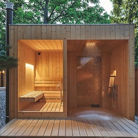 Sauna extérieur multi-personnes en bois de cèdre rouge et salle de vapeur sèche infrarouge à vendre, avec douche