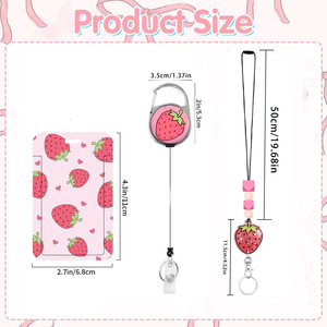 Strawberry Back-to-School Season <b>ID</b> Card <b>Holder</b> Silicone Bead Glitter Neckband with Safety Buckle Name Badge <b>ID</b> Card <b>Holder</b> Gift - Product Image 2