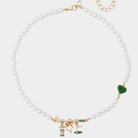 Collar con Colgante de Bambú y Corazón para Mujer, Diseño Deportivo con Perlas, Chapado en Oro, en Oferta