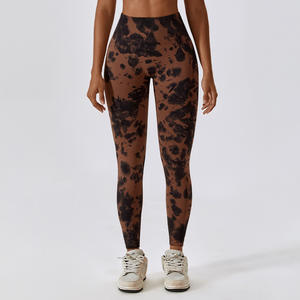 Sans couture pêche femmes solide cordon taille haute bout à bout Yoga Leggings bicolore serré sport Fitness pantalon R2231 - Product Image 6