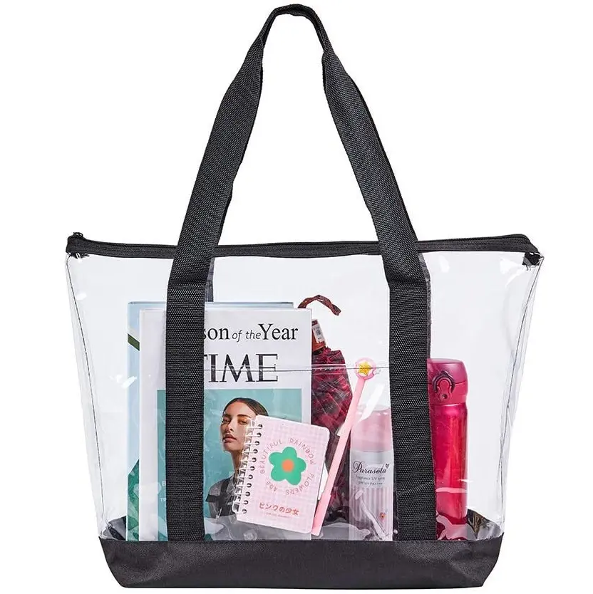 Custom Promotion Transparent pvc plastic clear tote shopping handbag bags