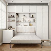 Ensemble de meubles de chambre à coucher minimaliste moderne Lit mural pliable caché Armoire Bureau Coiffeuse Combinaison Lit Murphy Acier Queen/