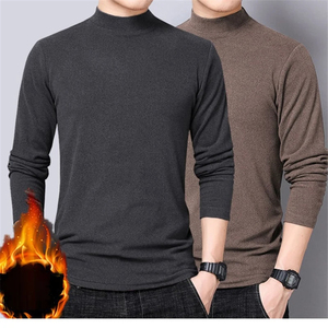 <strong>Turtleneck</strong> Thicken <strong>Tshirt</strong> Fleece Autumn Winter Men's T-shirts Tops Custom Undershirt Men Long Sleeve T Shirt - Product Image 1
