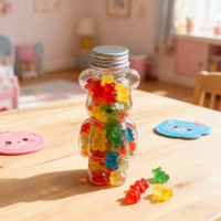 Bouteille de jus en PET transparente avec couvercle en aluminium, motif ours 3D mignon, sans BPA, qualité alimentaire, anti-fuite, vente en gros
