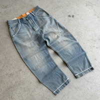 Pantalon en jean OEM ODM personnalisé style streetwear Y2K 100% coton gris délavé vintage avec poche plaquée avant coupe baggy