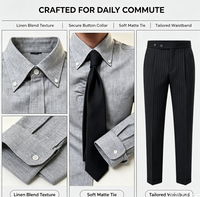 Chemise habillée formelle en twill à col boutonné pour homme, en lin léger, coupe ajustée, manches longues, pour affaires, décontractée, bureau, trajets quotidiens, personnalisable OEM