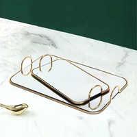 Plateau miroir en métal électroplaqué de luxe de style nordique, plateau de rangement pour table basse, pièce de décoration intérieure, verre de style américain