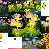 Guirlandes lumineuses solaires transfrontalières pour pelouse, en fil de cuivre, avec fleurs artificielles : Lys araignées, Tournesols, Roses, Pissenlits