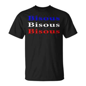 T-shirt unisexe Bisous French Kisses pour la Saint-Valentin, manches courtes, col rond, imprimé en sérigraphie, vêtements promotionnels pour adultes - Product Image 1