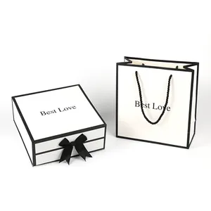 Luxury Custom Cardboard Paper Box Clothing jewelry Packaging gift box With Ribbon Handle Deluxe Gift Presentation Box